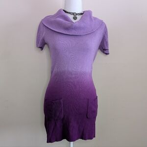 Purple Cowl Neck Knit Dress With Ombre Fade